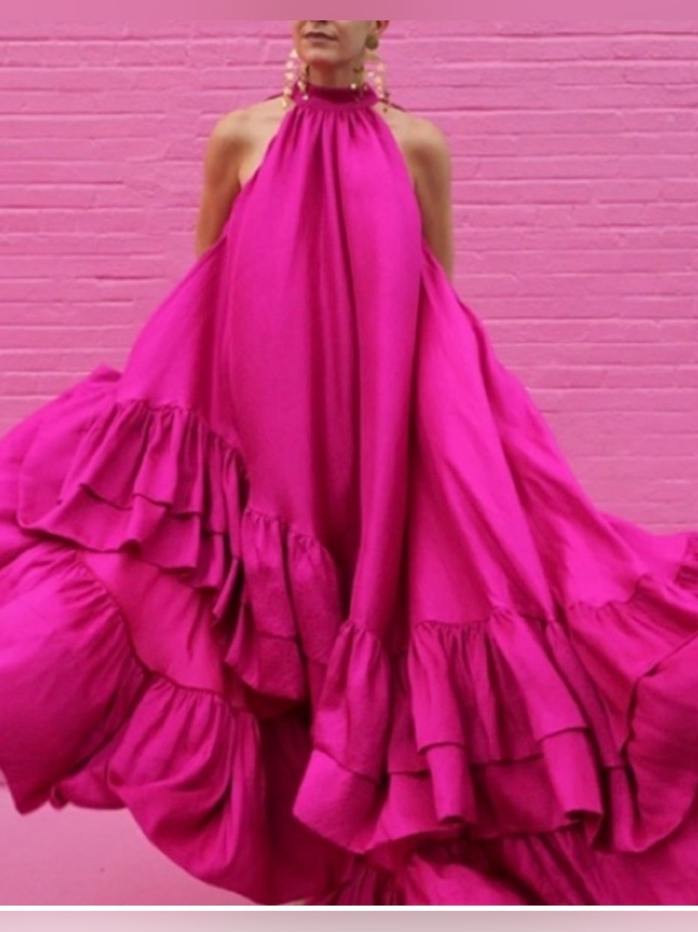 Fuchsia Halter Ruffle Maxi Dress - Women